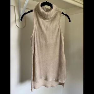Tobi Ribbed Side Slit Turtleneck Sweater Tank - Beige